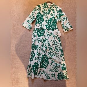Zara White Dress with Green Floral Print